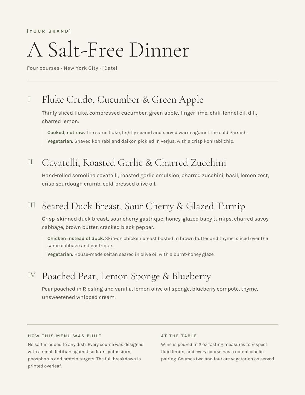 Dinner menu preview